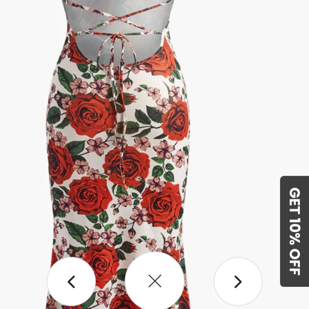 Commense Red and Green floral spaghetti Strapl Bodycon Dress - Picture 11 of 12